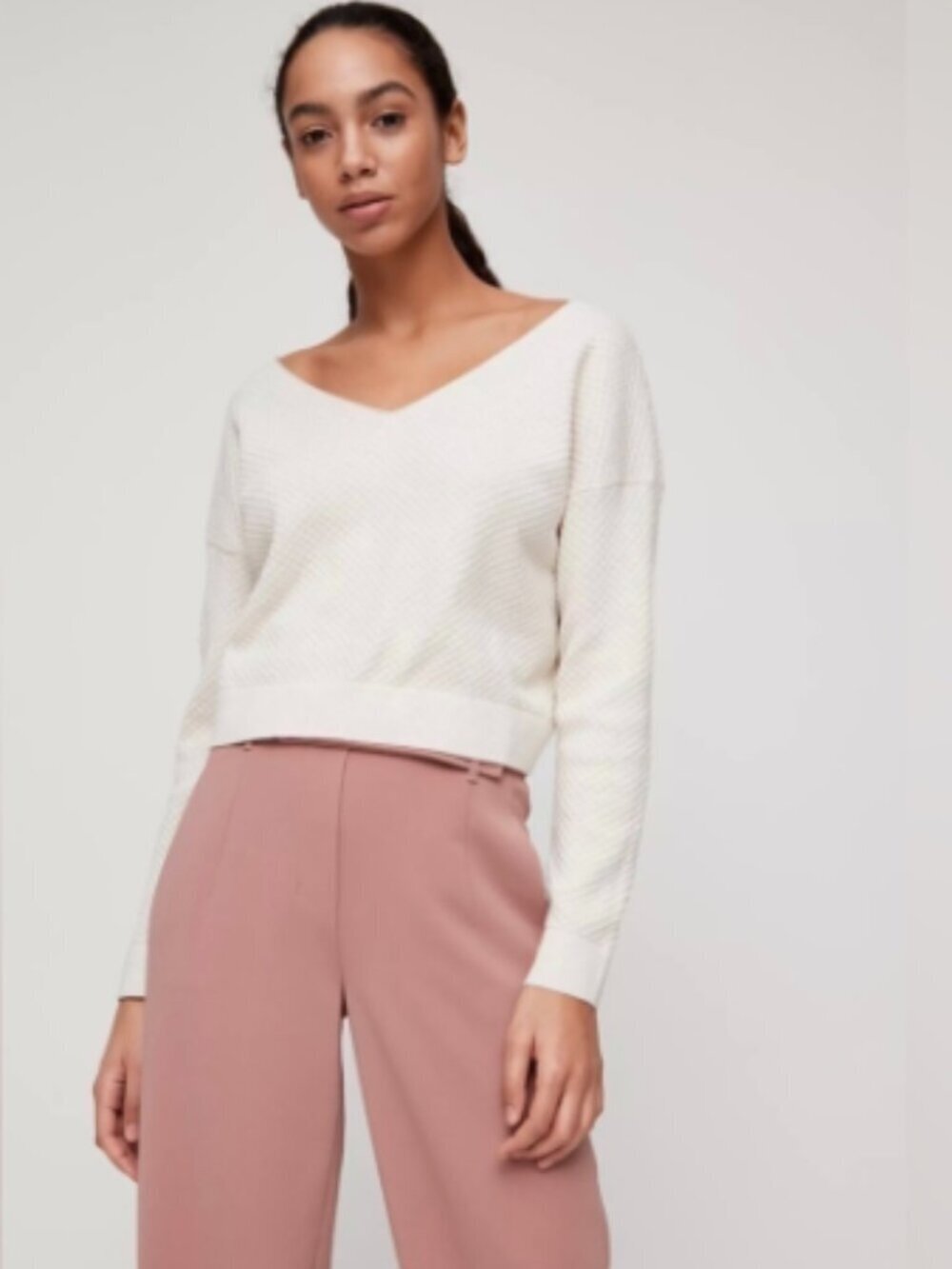 Babaton Lita Longsleeve Cropped V-neck Cashmere Sweater S